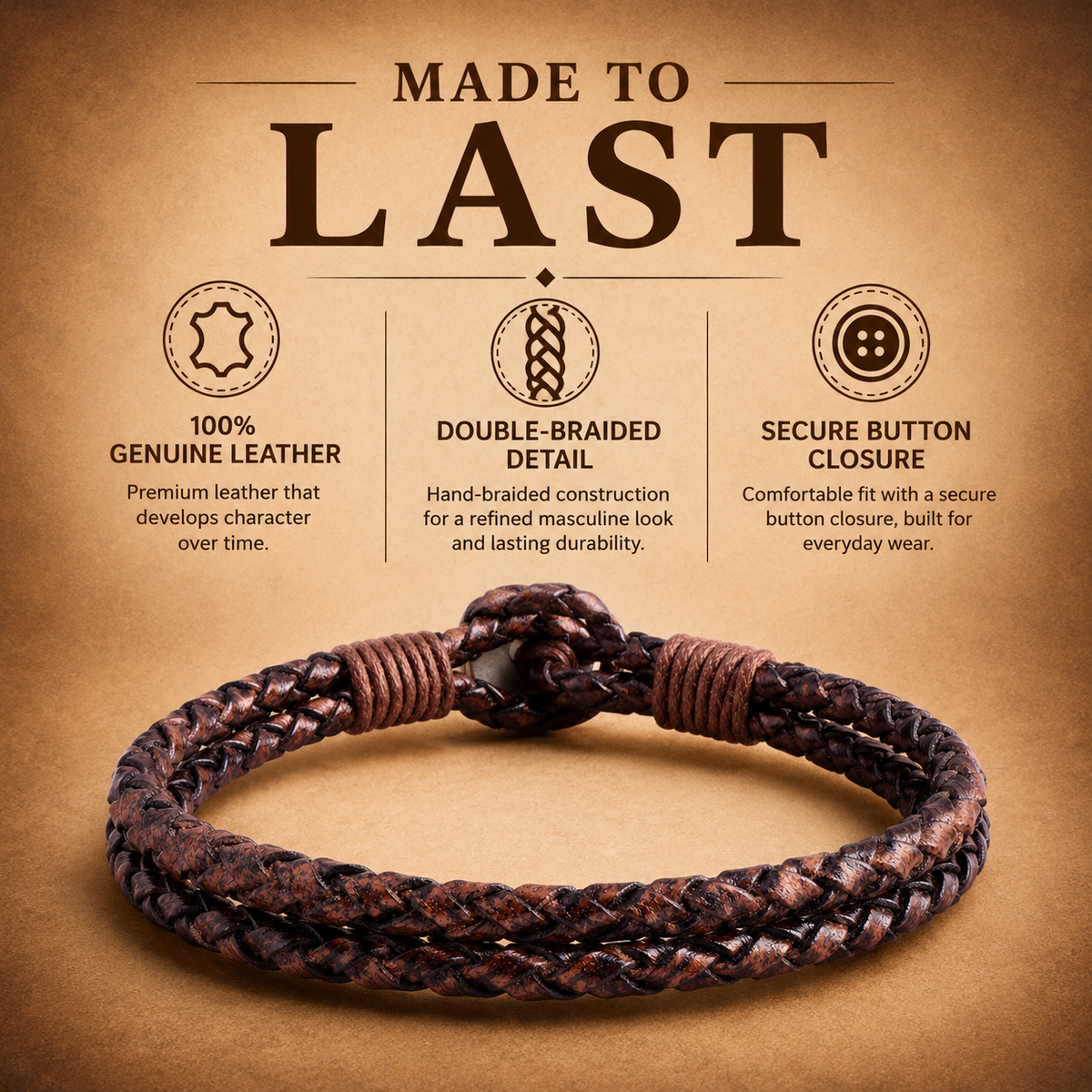 Zaragoza Men’s Braided Leather Bracelet