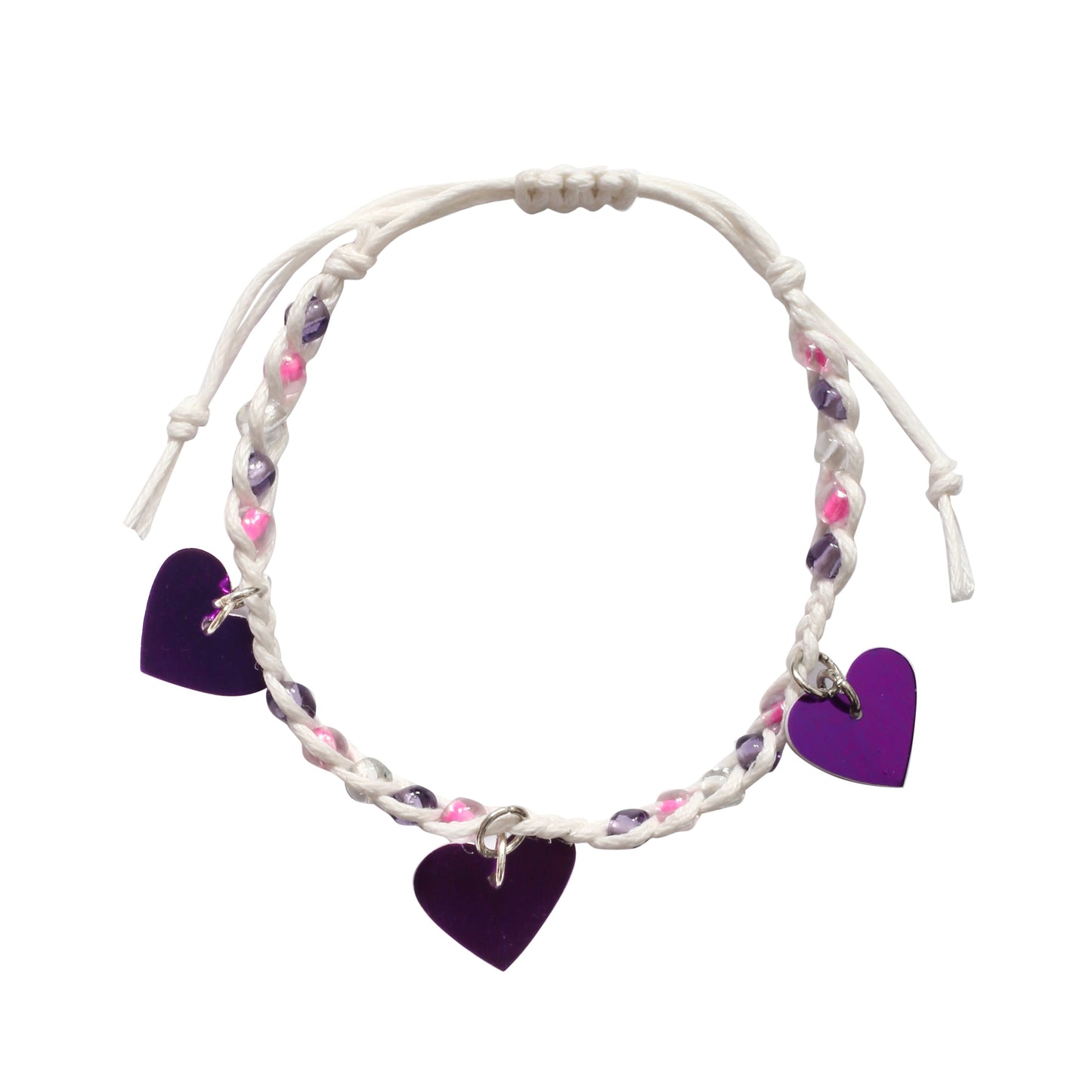 Adjustable Beaded Bracelet with Heart Charms