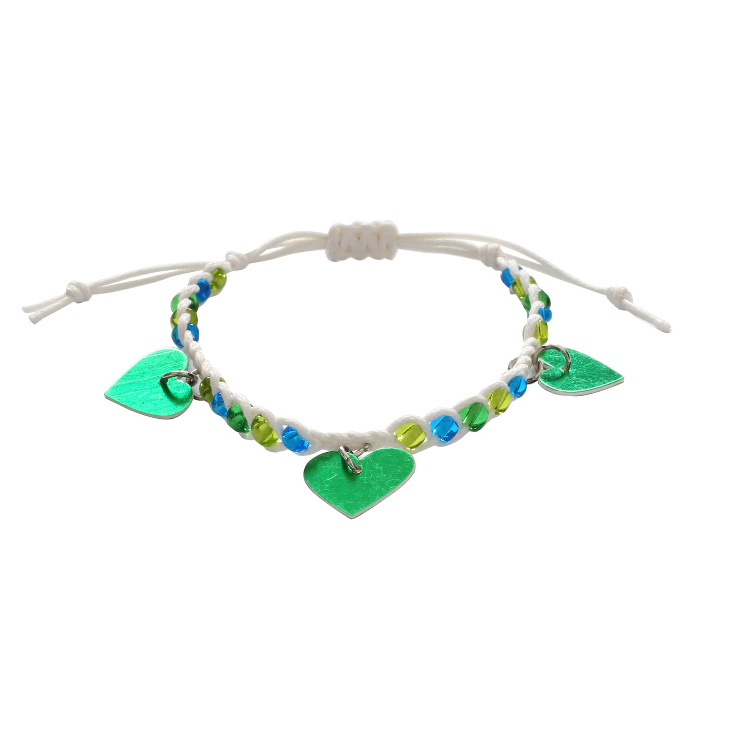 Adjustable Beaded Bracelet with Heart Charms