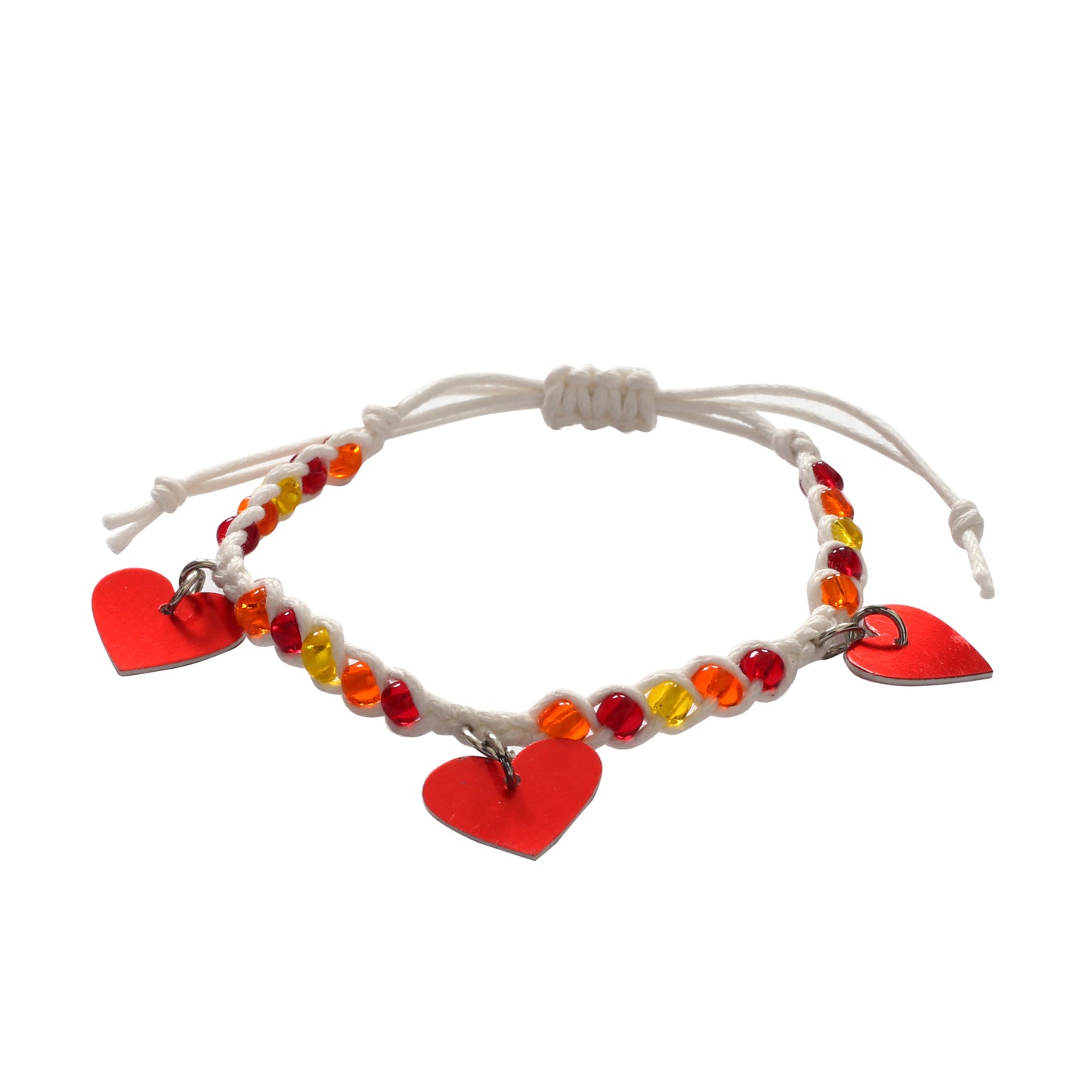 Adjustable Beaded Bracelet with Heart Charms