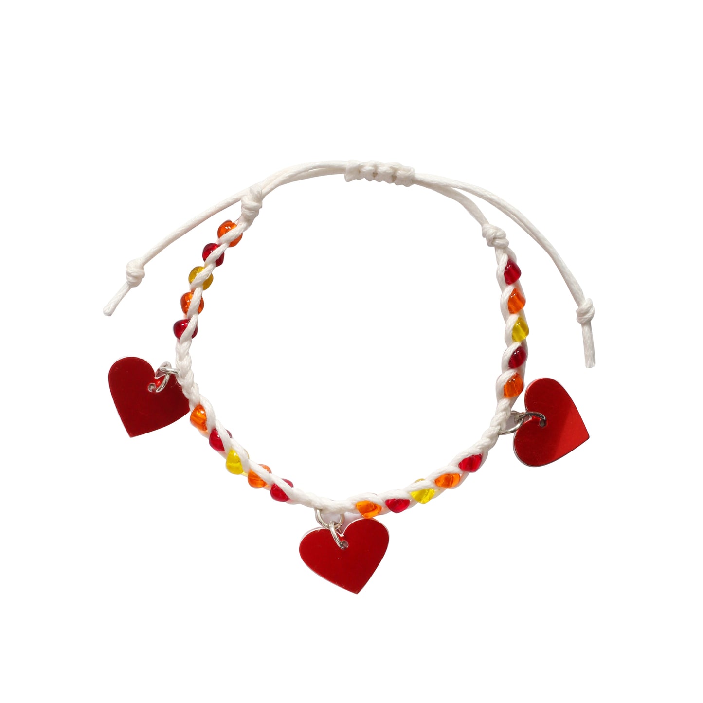 Adjustable Beaded Bracelet with Heart Charms