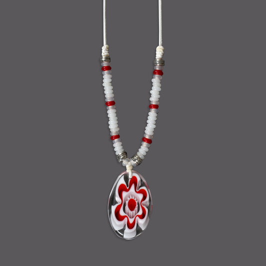 Beaded Choker Necklace with Flower Pendant