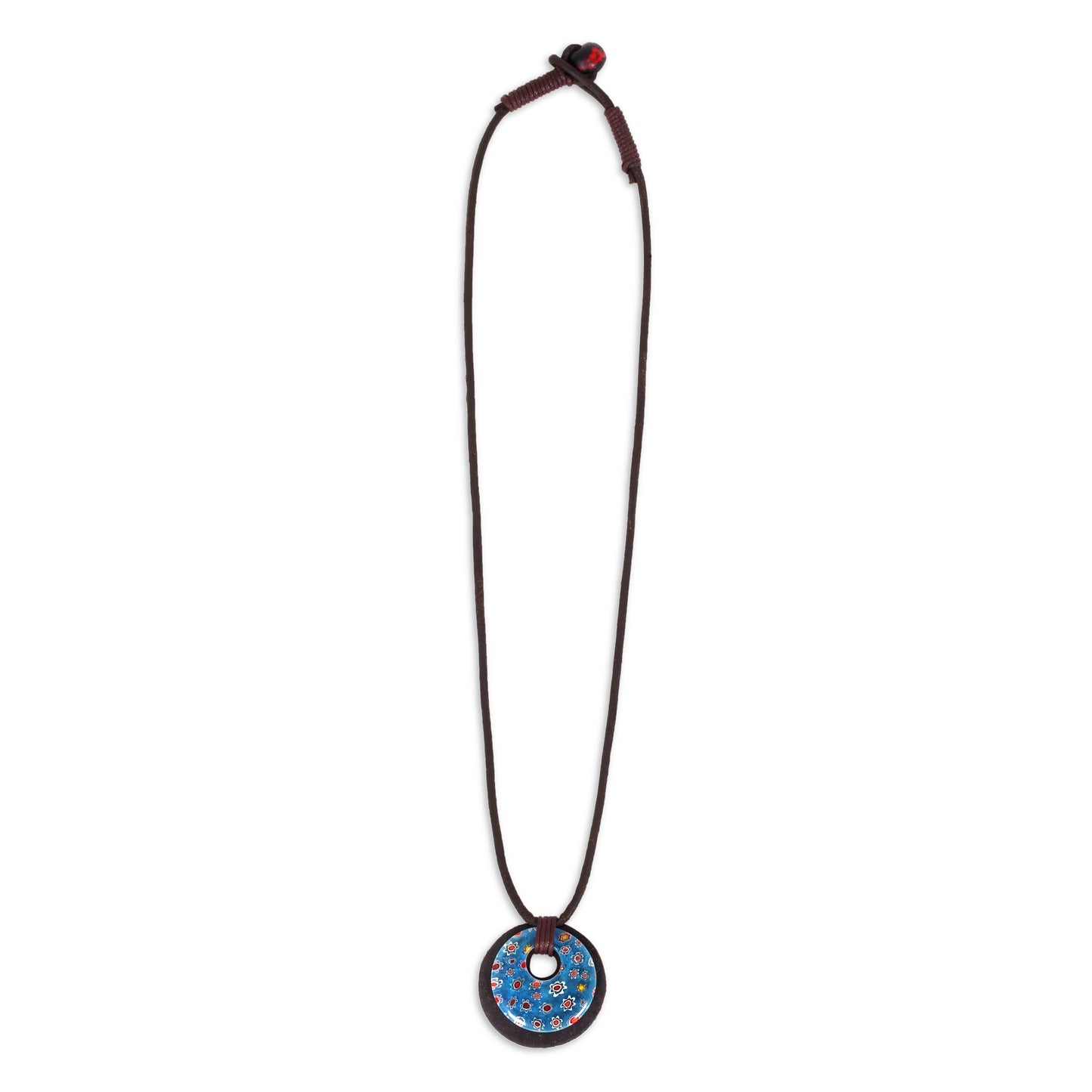Leather Choker Necklace with Round Floral Pendant
