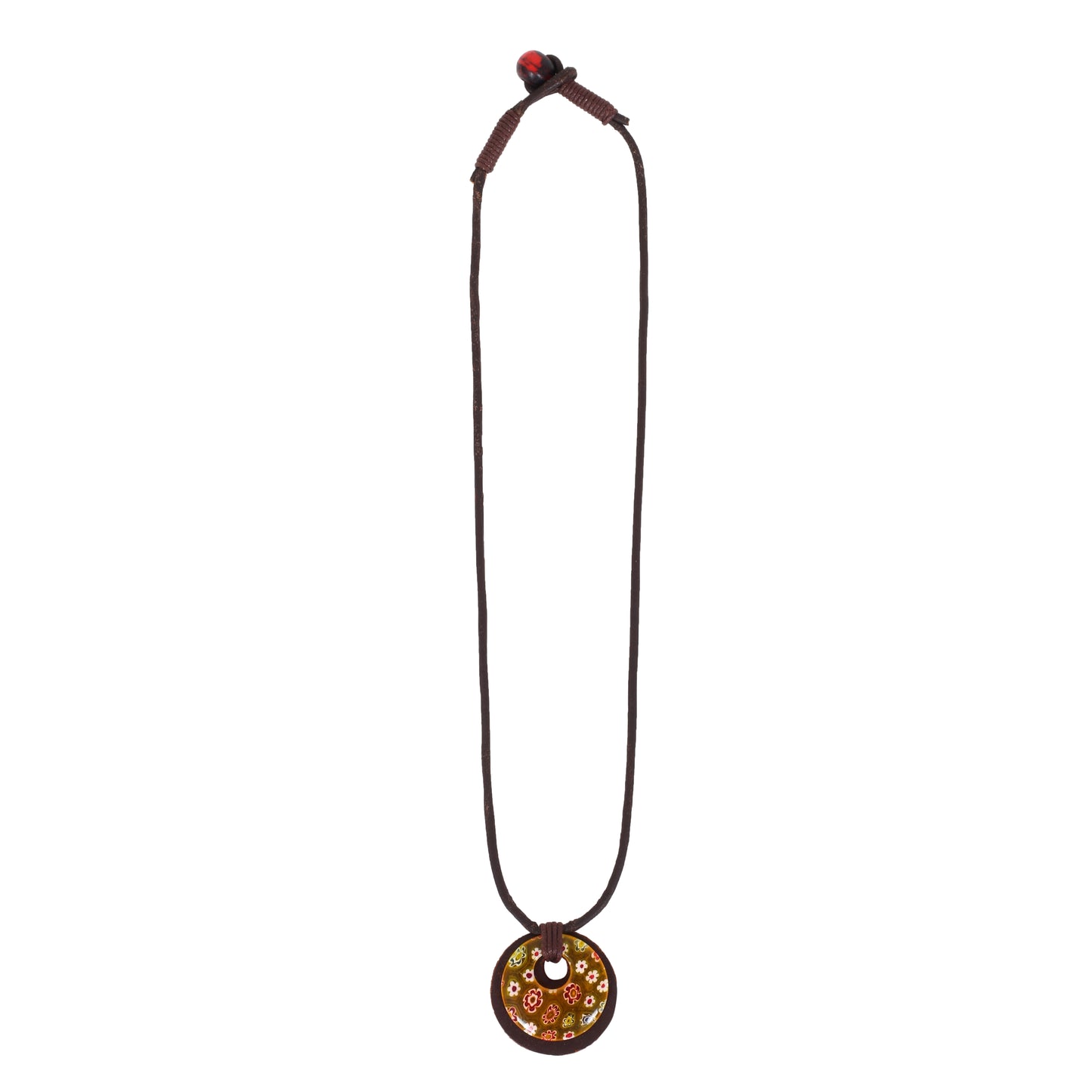 Leather Choker Necklace with Round Floral Pendant