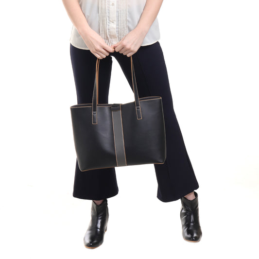 Signature Stripe Faux Leather Tote Bag