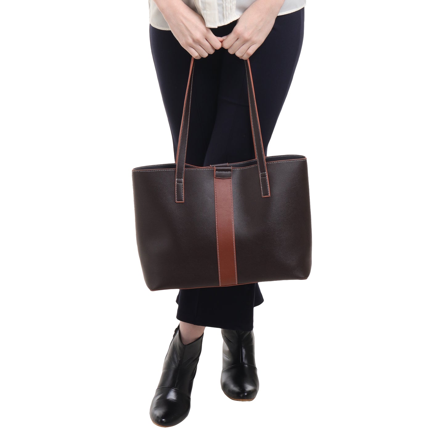 Signature Stripe Faux Leather Tote Bag