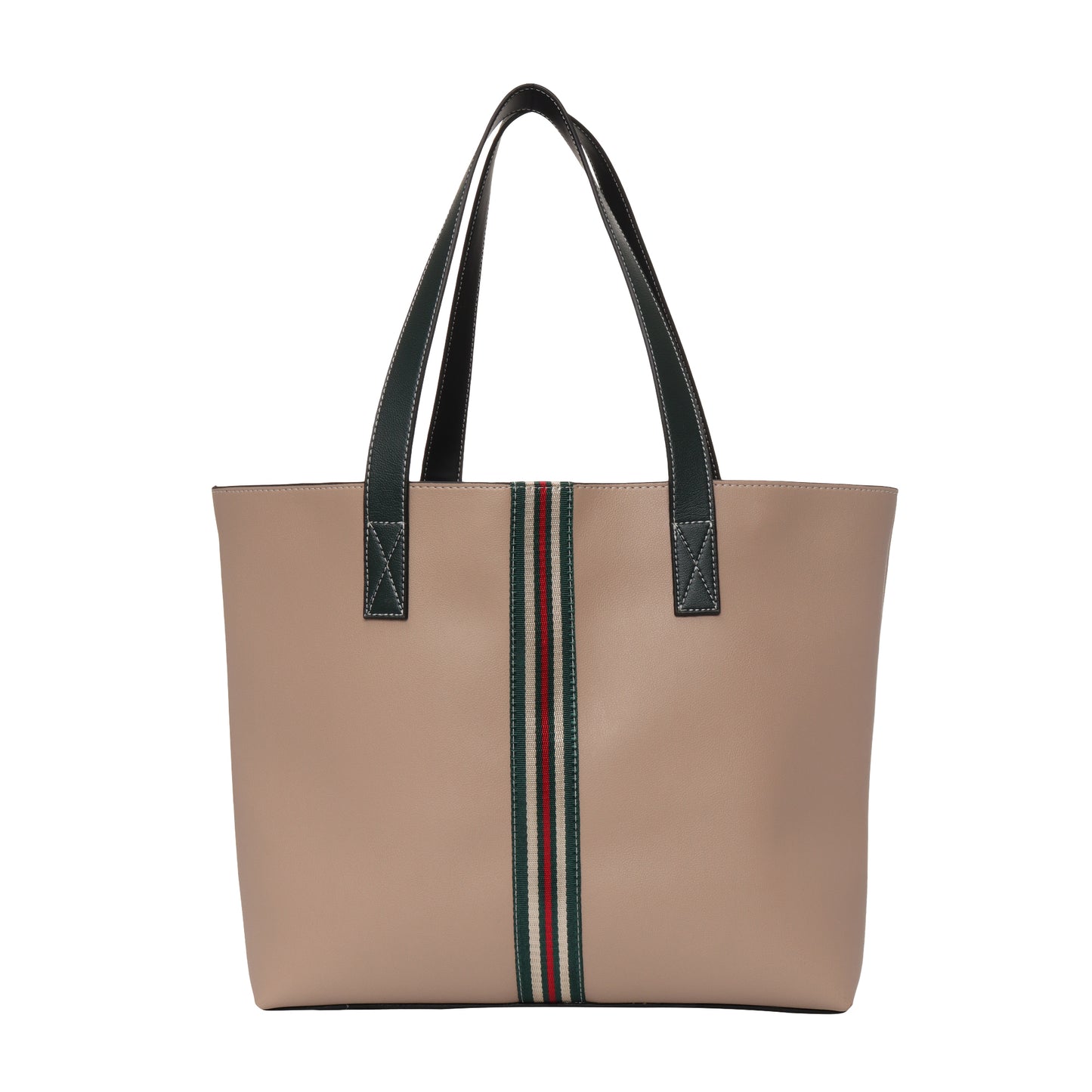 Stripe Accent Faux Leather Tote Bag
