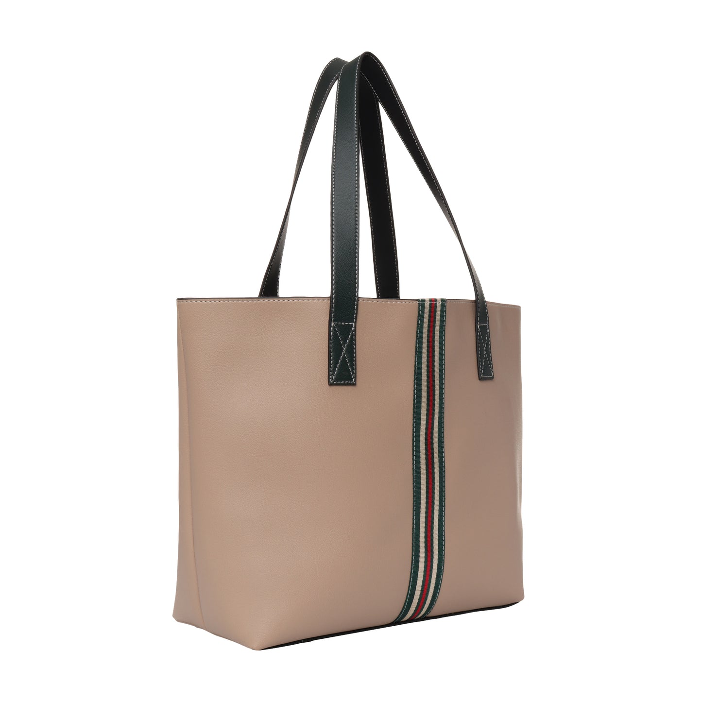 Stripe Accent Faux Leather Tote Bag
