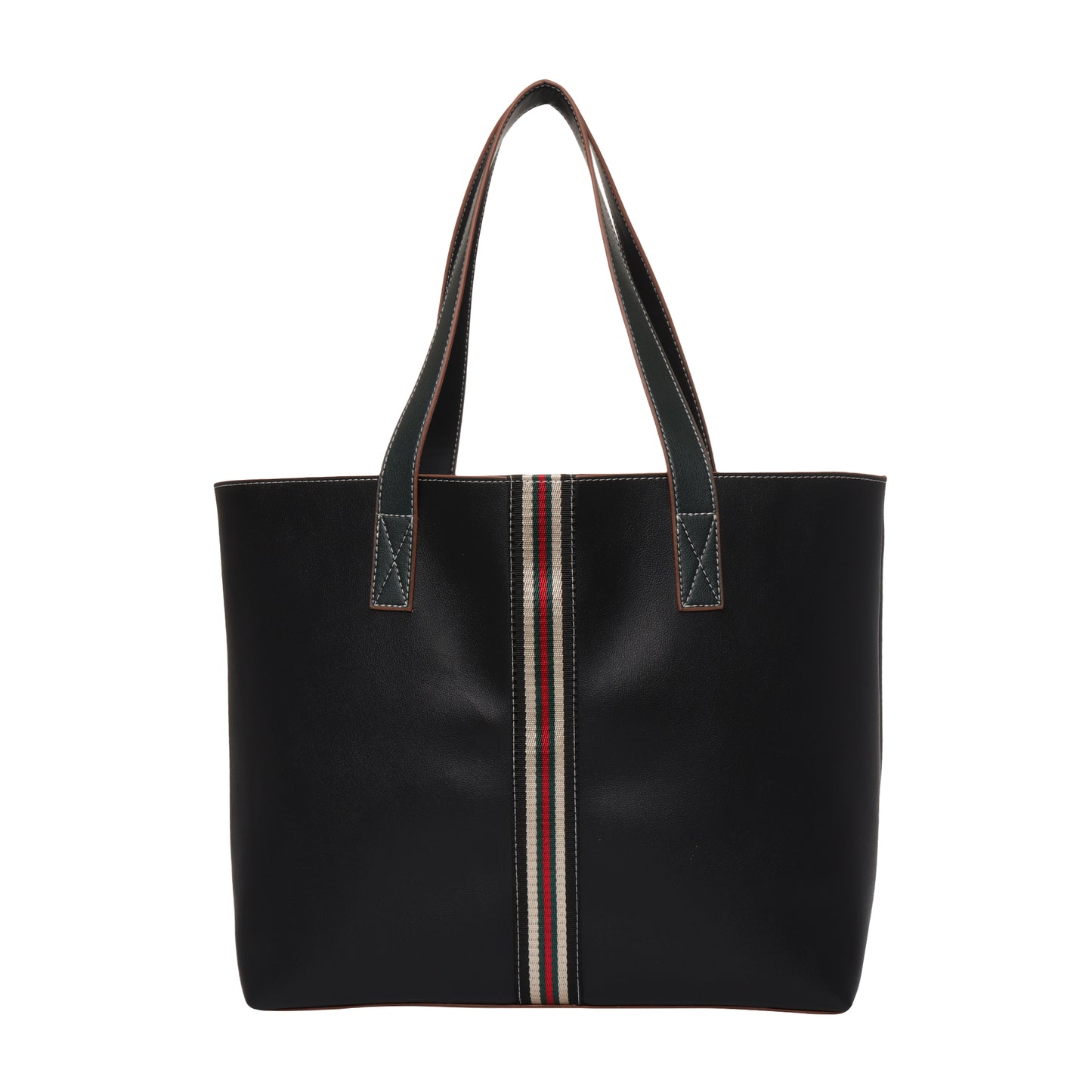 Stripe Accent Faux Leather Tote Bag