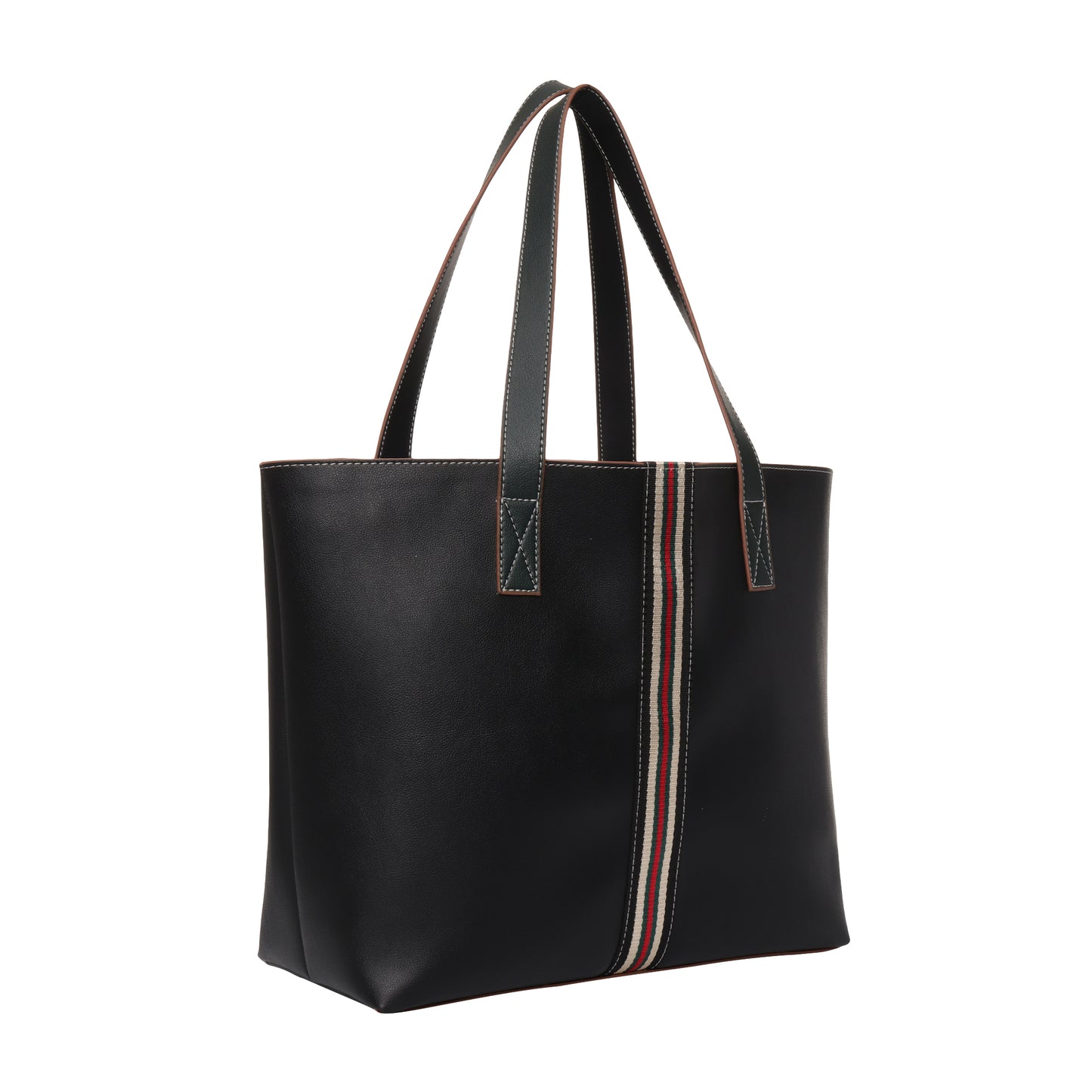 Stripe Accent Faux Leather Tote Bag