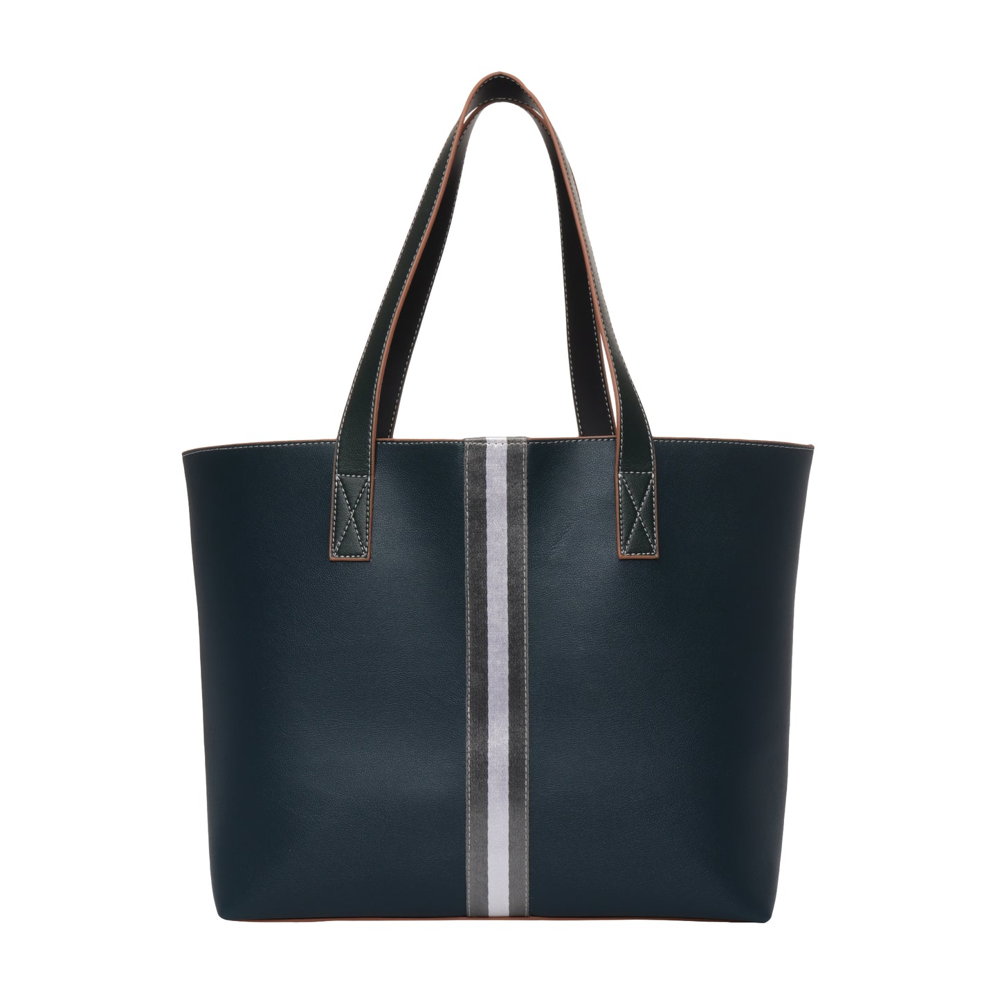 Stripe Accent Faux Leather Tote Bag