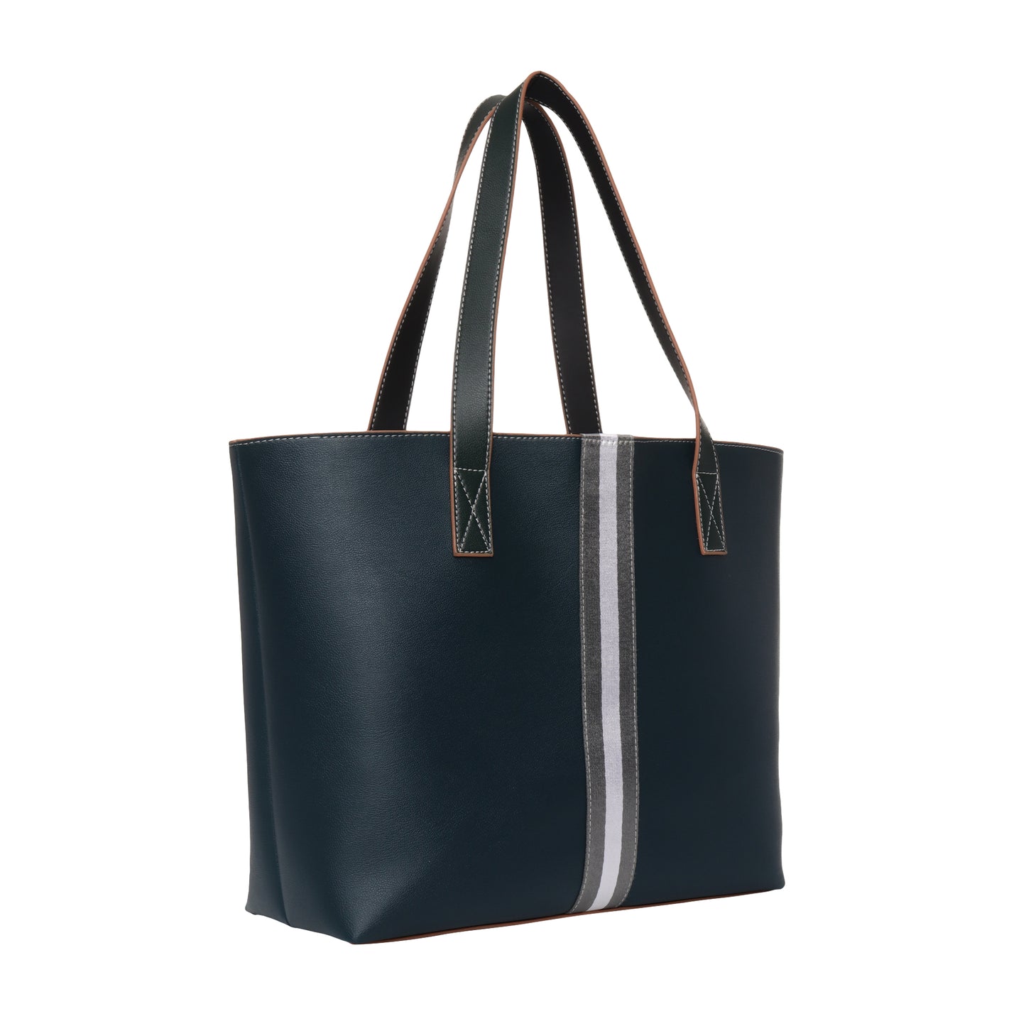 Stripe Accent Faux Leather Tote Bag