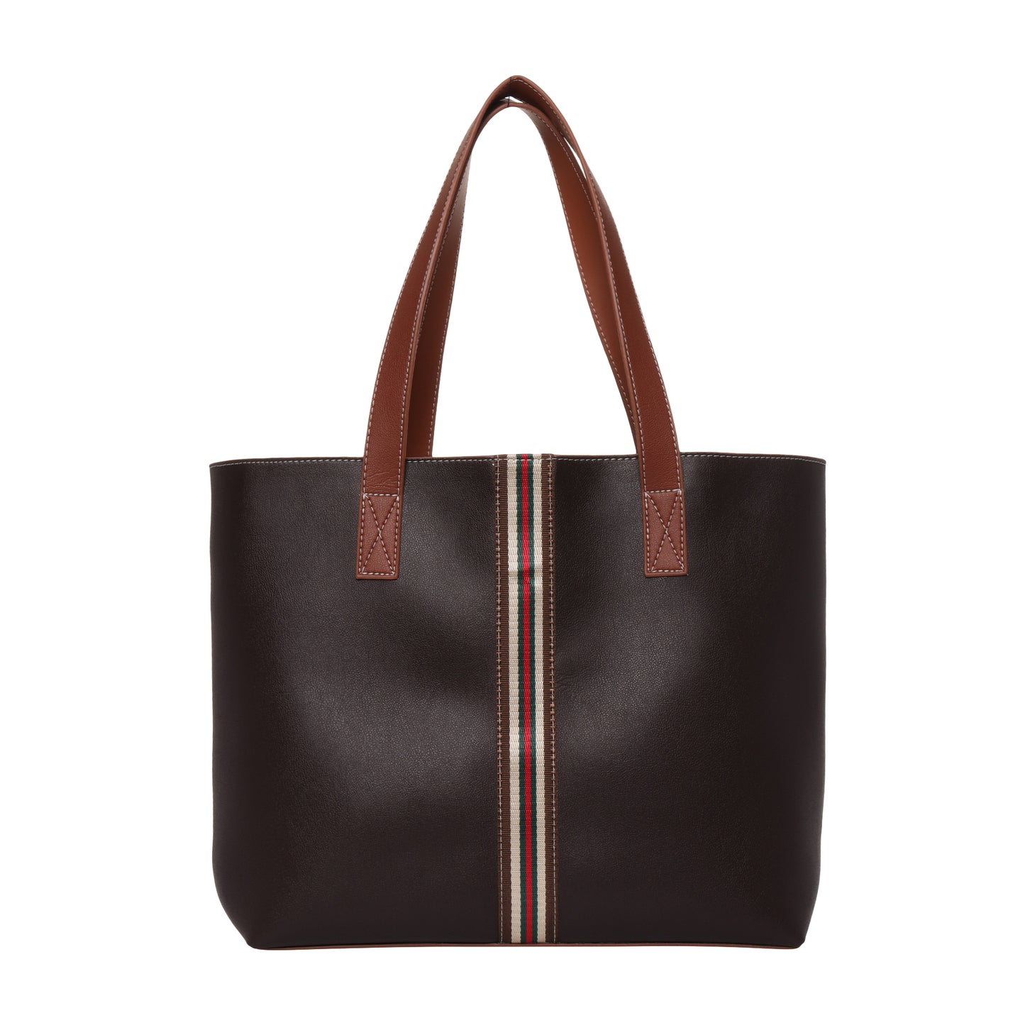 Stripe Accent Faux Leather Tote Bag