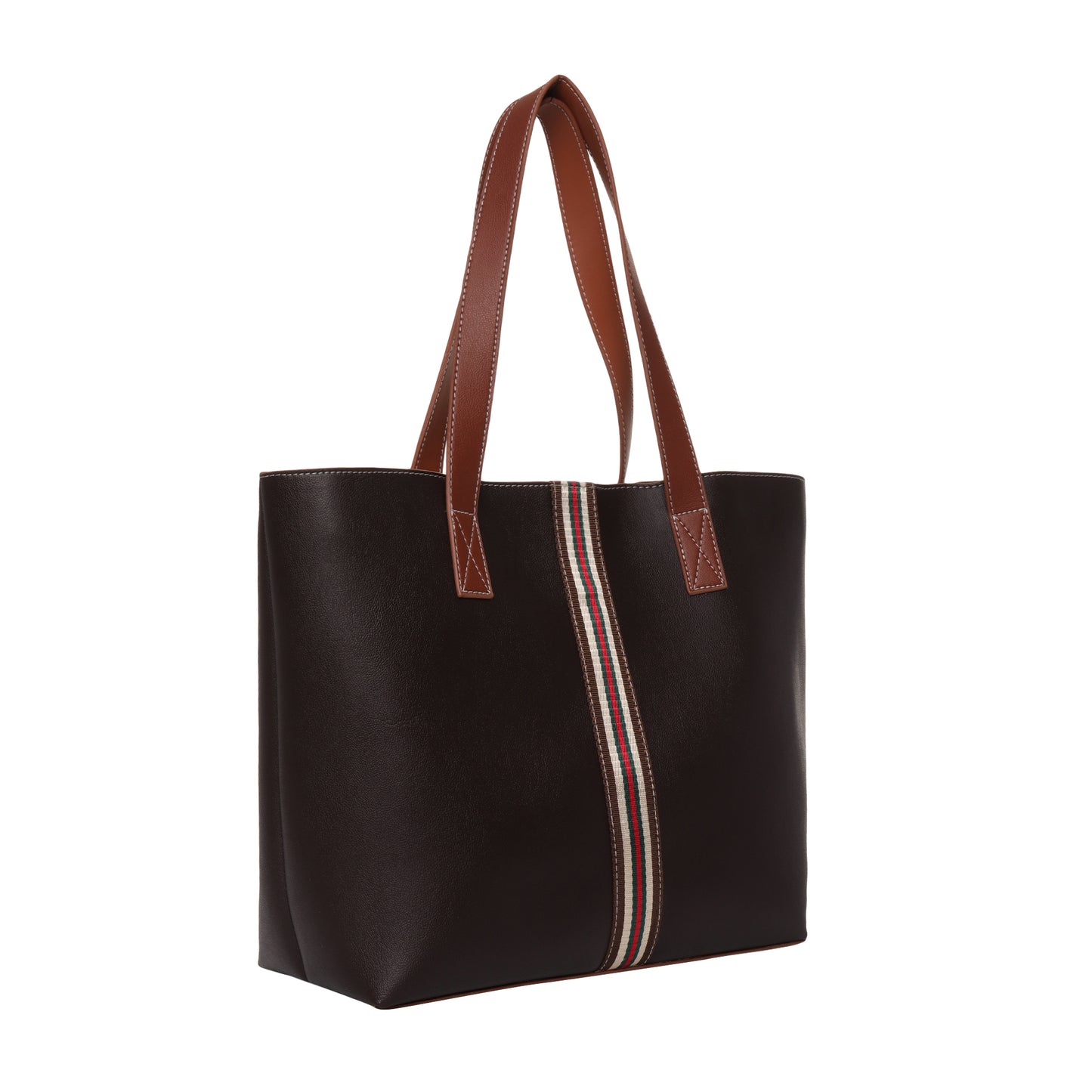 Stripe Accent Faux Leather Tote Bag