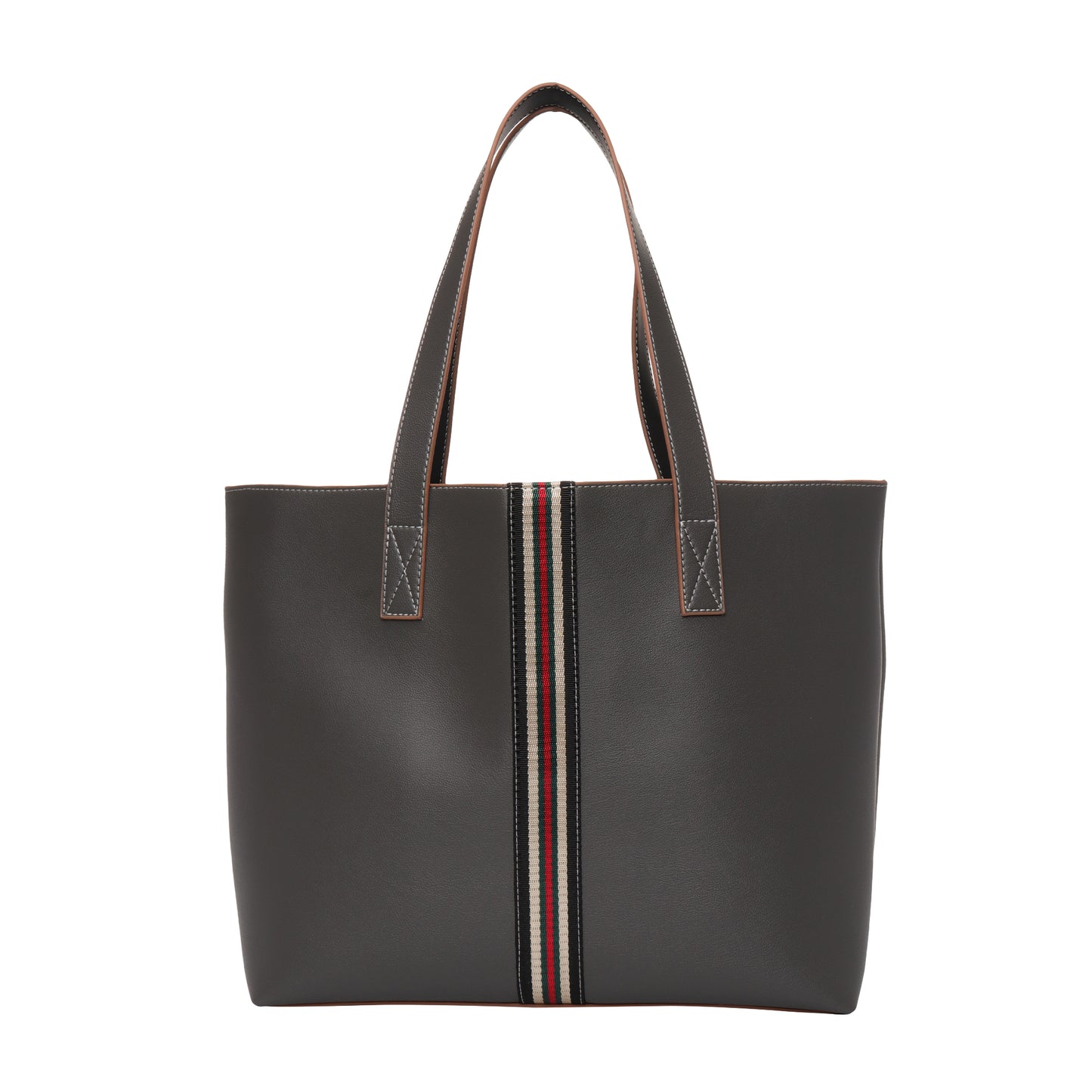 Stripe Accent Faux Leather Tote Bag
