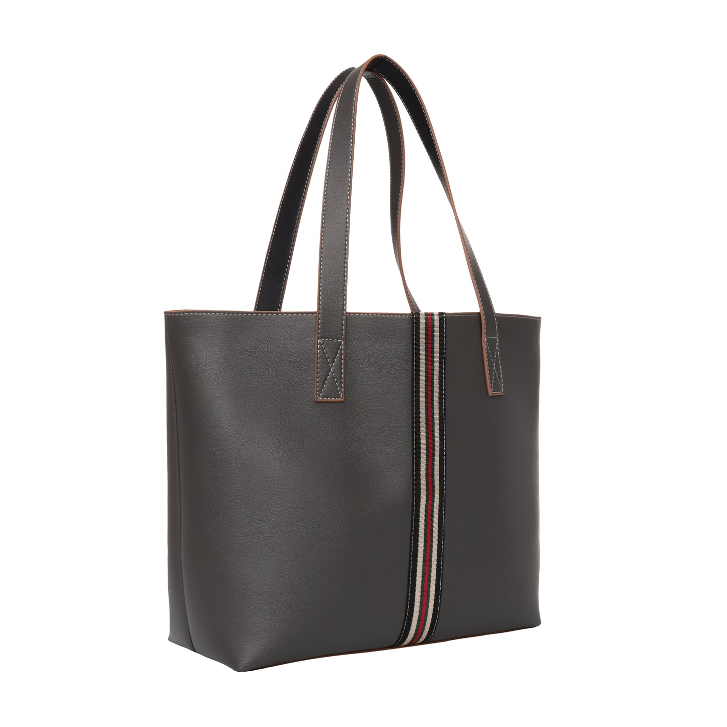 Stripe Accent Faux Leather Tote Bag