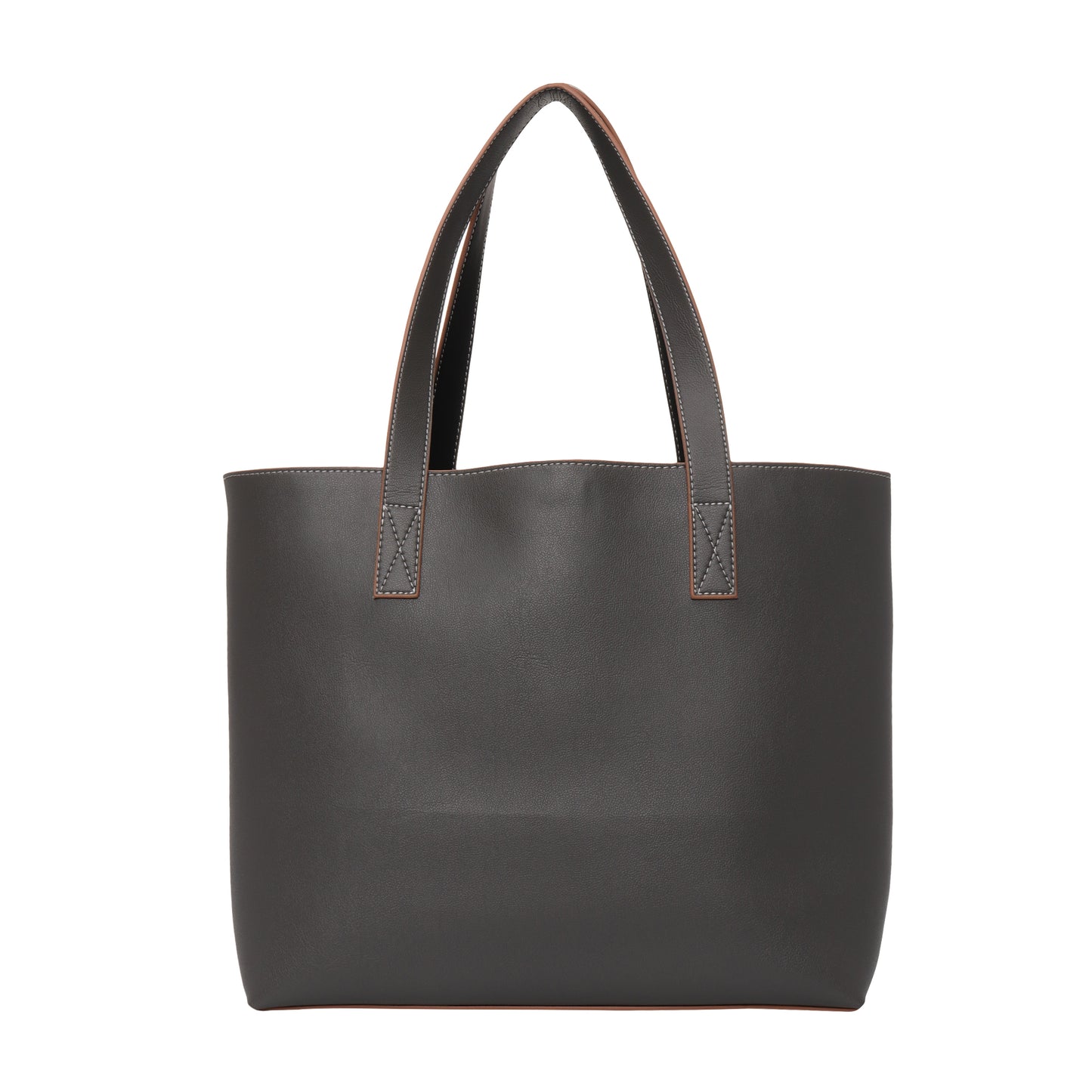 Stripe Accent Faux Leather Tote Bag