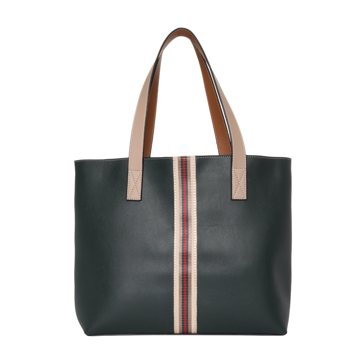 Stripe Accent Faux Leather Tote Bag