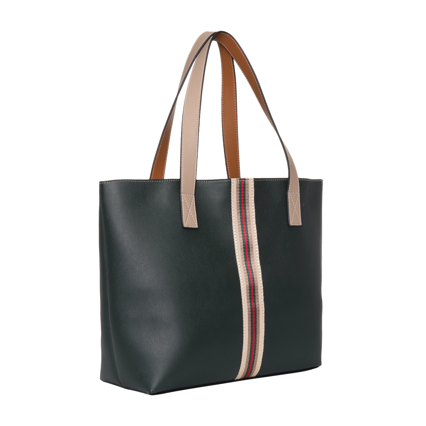 Stripe Accent Faux Leather Tote Bag