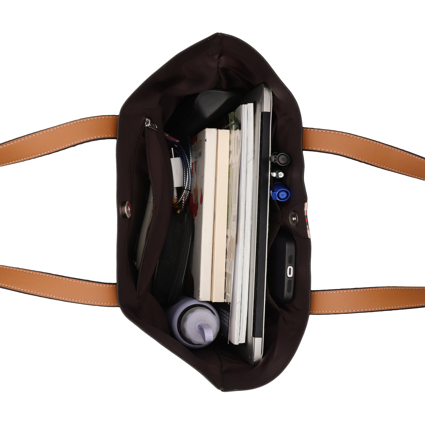 Stripe Accent Faux Leather Tote Bag