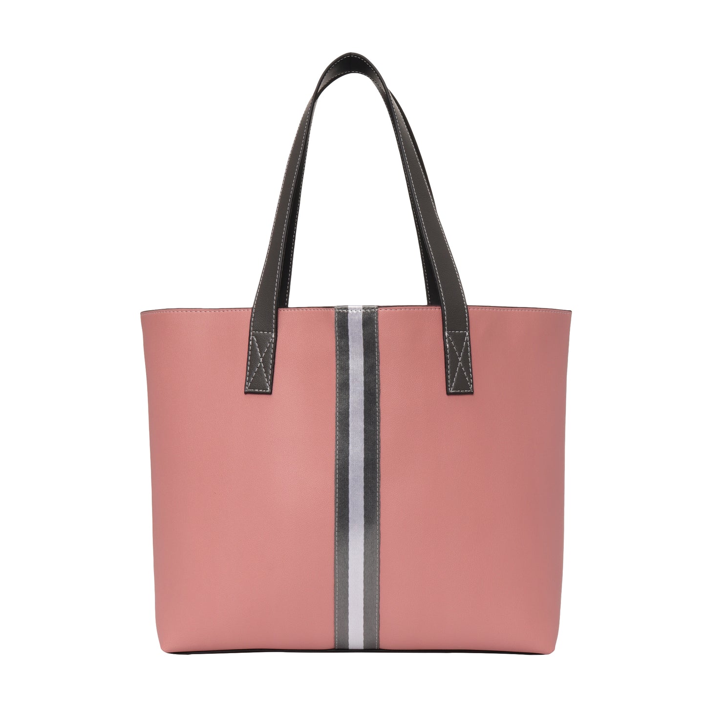 Stripe Accent Faux Leather Tote Bag