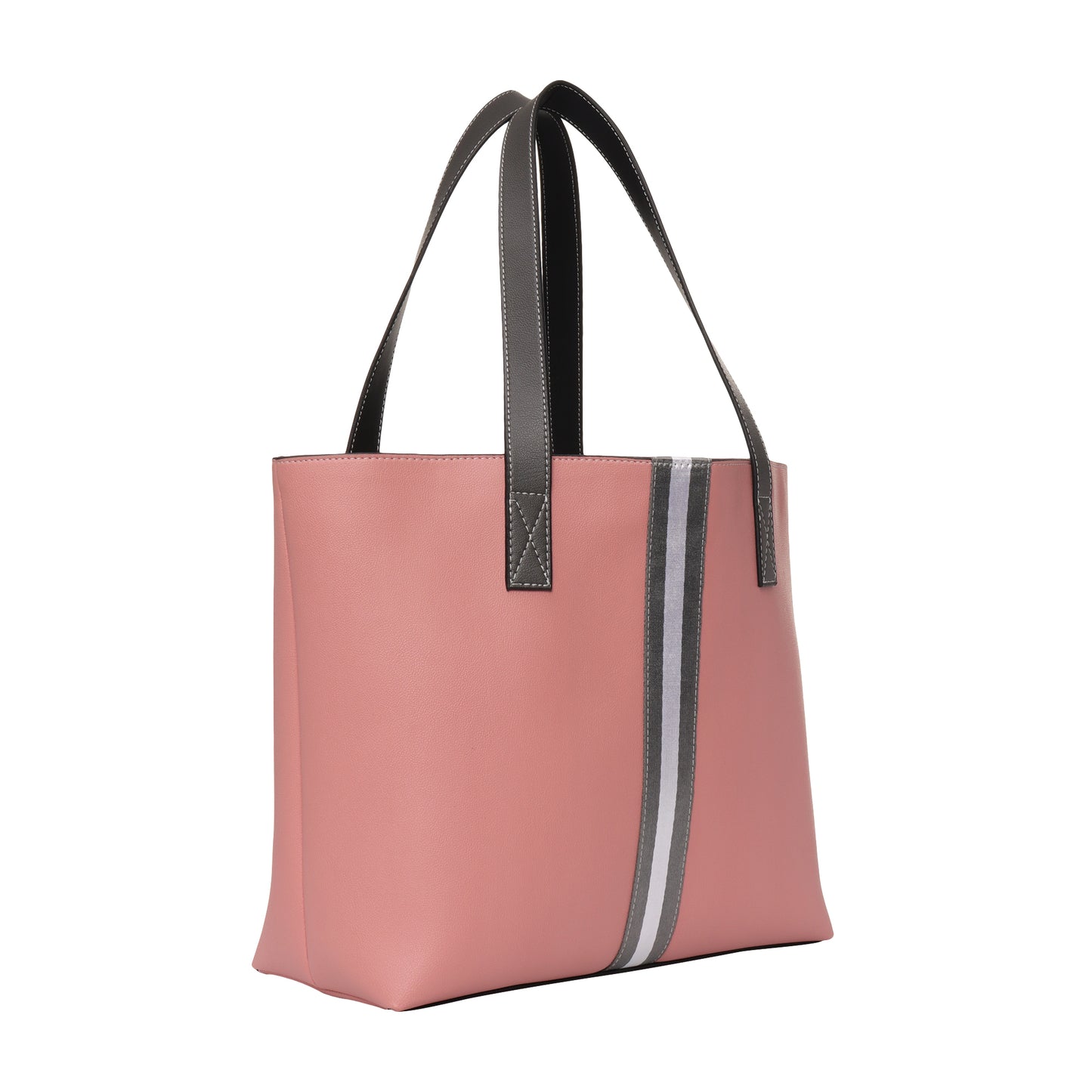 Stripe Accent Faux Leather Tote Bag