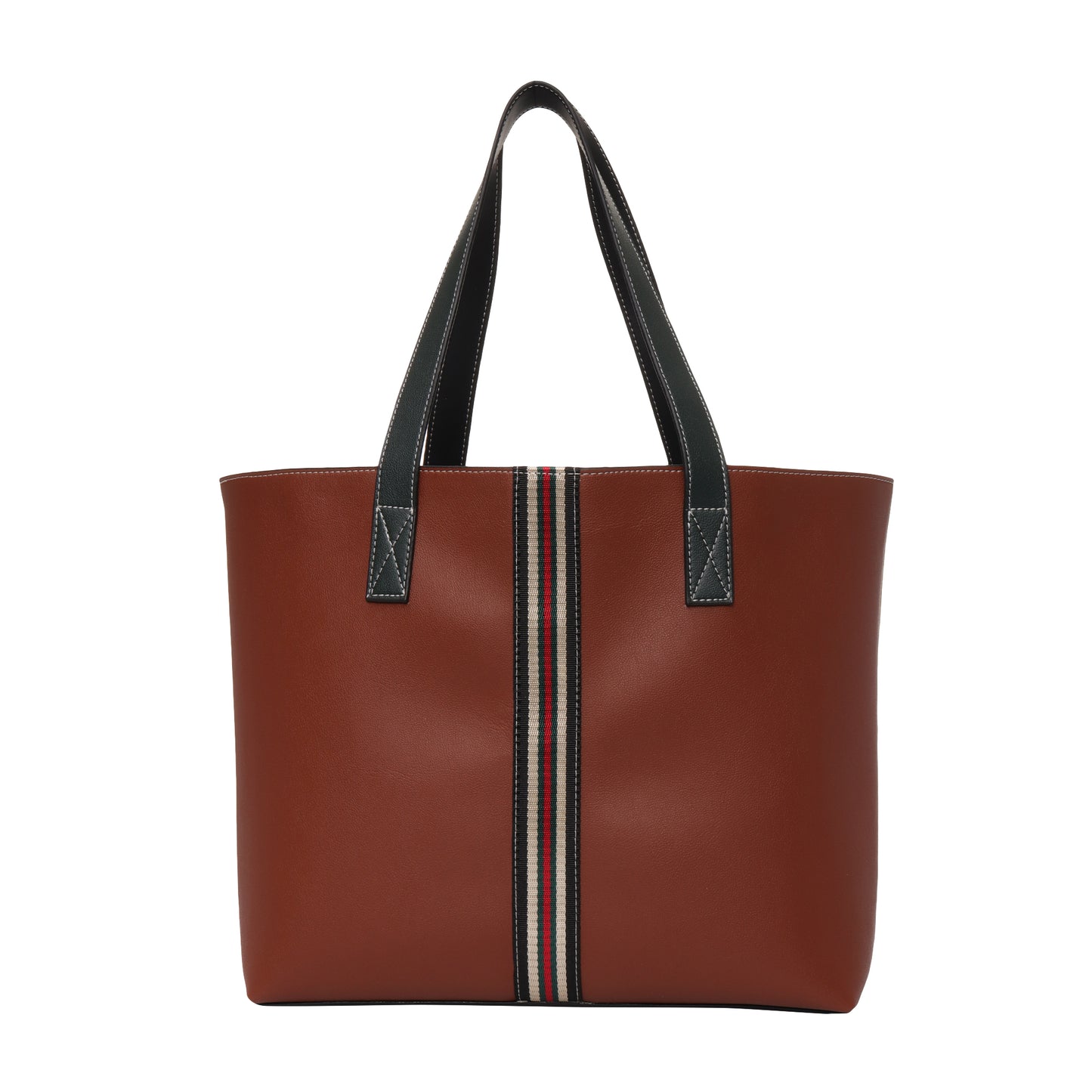Stripe Accent Faux Leather Tote Bag