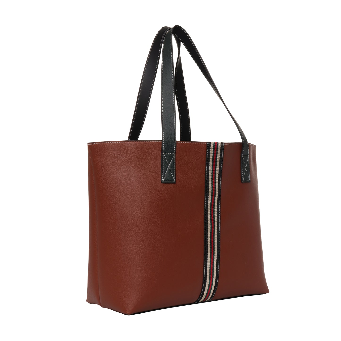 Stripe Accent Faux Leather Tote Bag