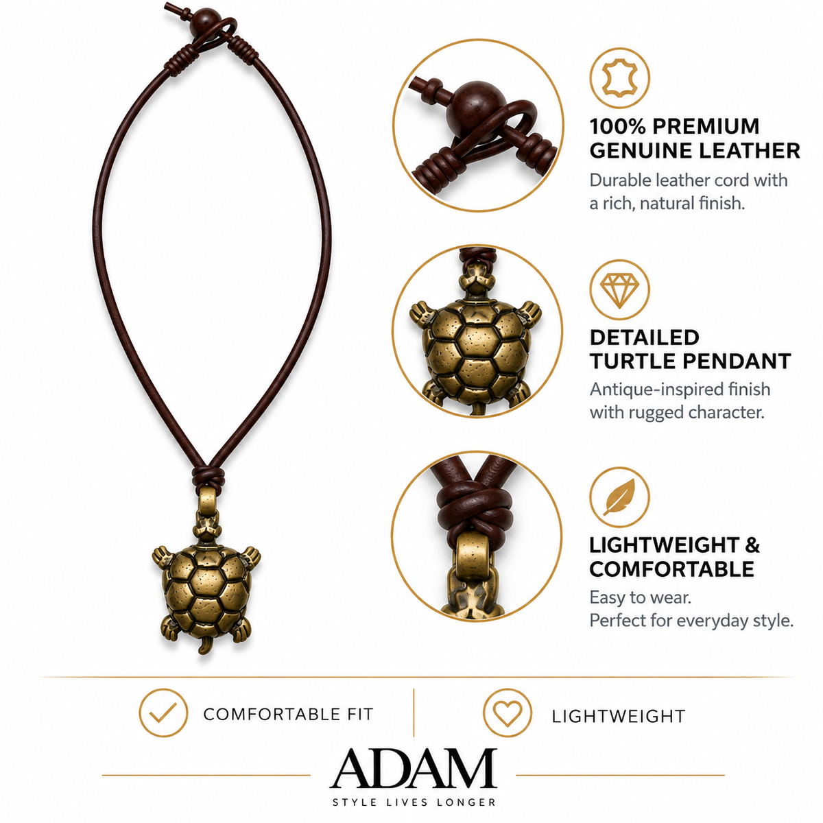 Turtle Leather Necklace for Men